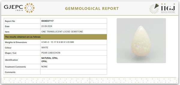 Natural Fire Opal 5.04 Ratti | Govt. Lab Certified | Pear-Shaped CabochonNo.: 6938D27117 image 1