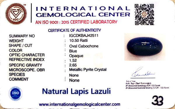Natural Lapis Lazuli | Oval Cabochon | IGC Certified image 2