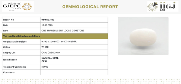 Natural Opal | KB | Oval Cabochon | IIGJ Certified No.: 9346D37889