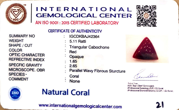 Natural Italian Red Coral | Certified Triangular Cabochon Moonga | Untreated Gemstone IGCDKBAJ42364 image 1