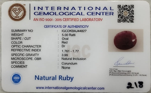 Natural Ruby | Oval Cut | IGC Certified No.: IGCDKBAJ44827 image 2