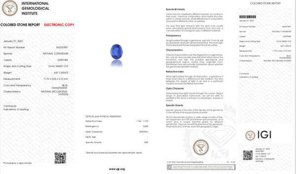 Natural Blue Sapphire | Premium Unheated | Govt. Lab Certified | IGI - 563237841