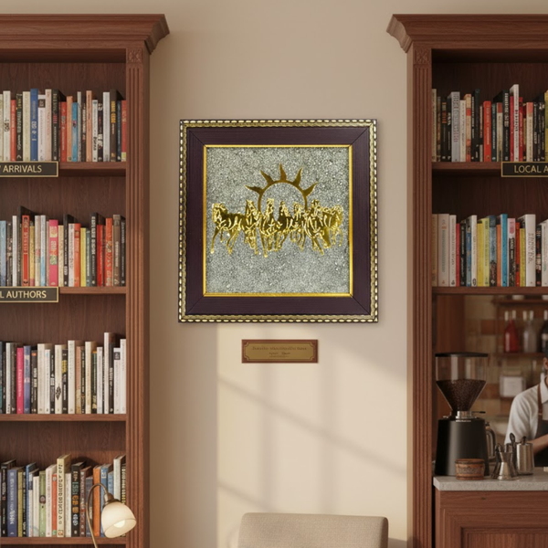 7 Horses on Natural Raw Pyrite Frame