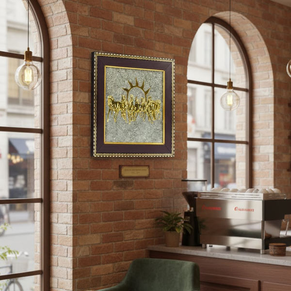 7 Horses on Natural Raw Pyrite Frame