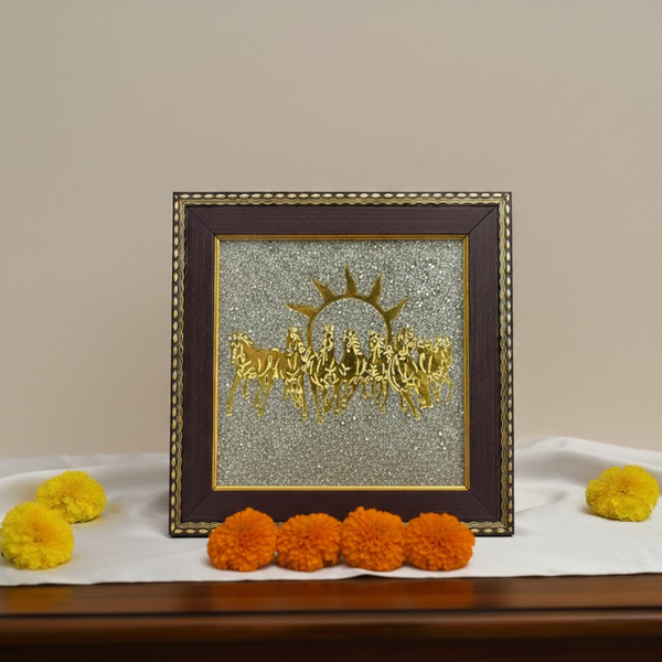 7 Horses on Natural Raw Pyrite Frame