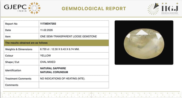 Natural Yellow Sapphire | Oval Mixed| Transparent | Govt. Lab Certified | Report No. 11738D47202