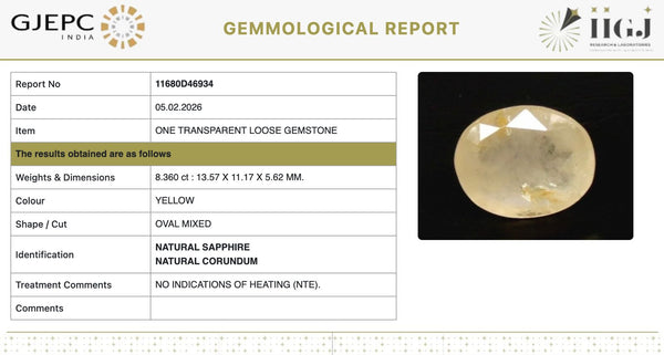 Natural Yellow Sapphire | Oval Mixed| Transparent | Govt. Lab Certified | Report No. 11680D46934