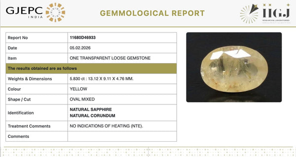 Natural Yellow Sapphire | Oval Mixed| Transparent | Govt. Lab Certified | Report No. 11680D46933