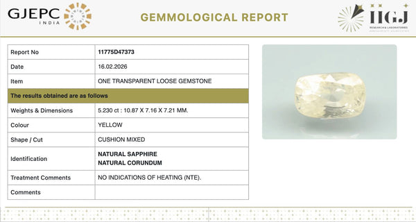Natural Yellow Sapphire | Cushion Mixed| Transparent | Govt. Lab Certified | Report No. 11775D47373