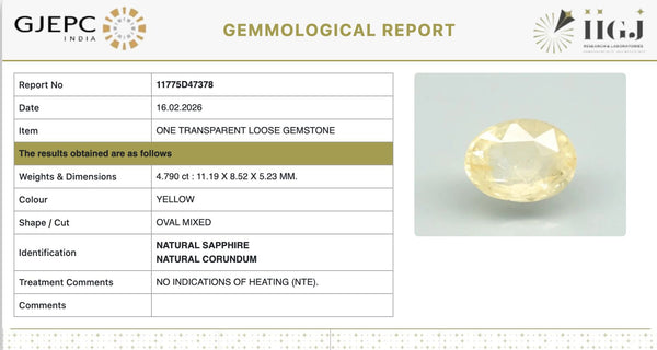 Natural Yellow Sapphire | Oval Mixed| Transparent | Govt. Lab Certified | Report No. 11775D47378