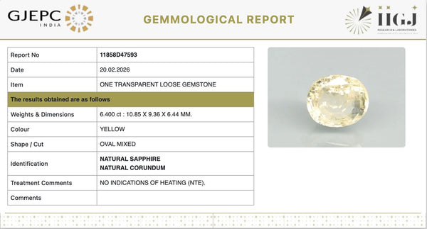 Natural Yellow Sapphire | Oval Mixed| Transparent | Govt. Lab Certified | Report No. 11858D47593