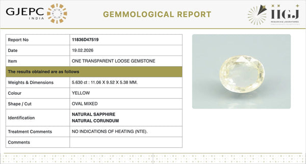 Natural Yellow Sapphire |016.0|Oval Mixed| Transparent | Govt. Lab Certified | Report No. 11836D47519