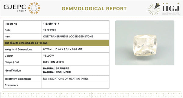 Natural Yellow Sapphire | Cushion Mixed| Transparent | Govt. Lab Certified | Report No. 11836D47517