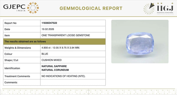 Natural Blue Sapphire | 80H00 |Cushion Mixed | Transparent| Govt. Lab Certified | 11836D47522