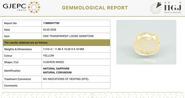 Natural Yellow Sapphire |60H00| Cushion Mixed| Transparent | Govt. Lab Certified | Report No. 11886D47700