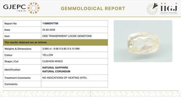 Natural Yellow Sapphire | Cushion Mixed| Transparent | Govt. Lab Certified | Report No. 11886D47706
