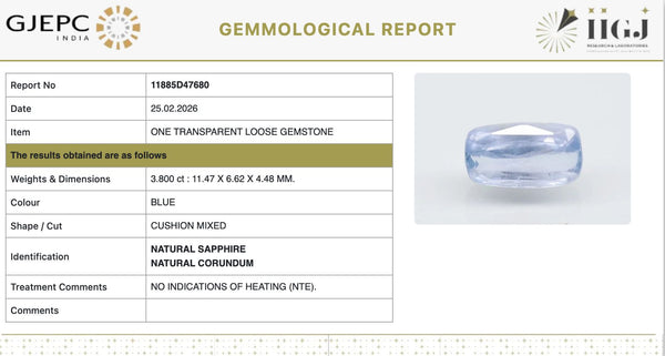 Natural Blue Sapphire |110H00| Cushion Mixed | Transparent | Govt. Lab Certified | Report No . 11885D47680