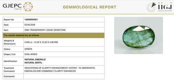 Natural Emerald | Oval Mixed Cut | IIGJ Certified No.: 12859D52921
