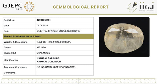 Natural Yellow Sapphire|65H00| Oval Mixed Cut | IIGJ Certified No.: 12991D53451