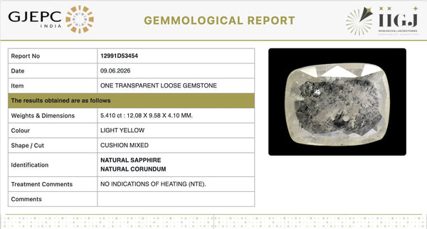 Natural Yellow Sapphire|55H00| Cushion Mixed Cut | IIGJ Certified No.: 12991D53454