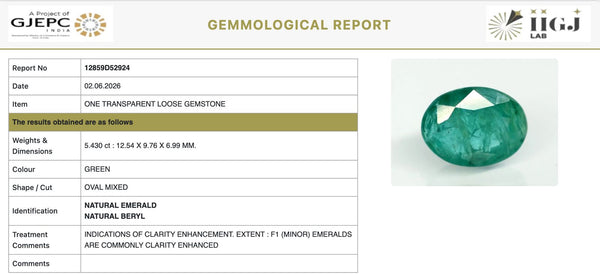 Natural Emerald |18H00| Oval Mixed Cut | IIGJ Certified No.: 12859D52924
