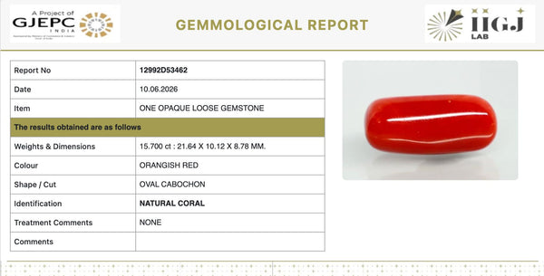 Natural Red Italian Coral |14H50| Oval Cabochon | Govt. Lab Certified | Report No. 12992D53462