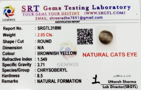 Natural Cat's Eye: |2H00| The Stone of Ketu for Protection and Spiritual Growth Summary No SRGTL31890