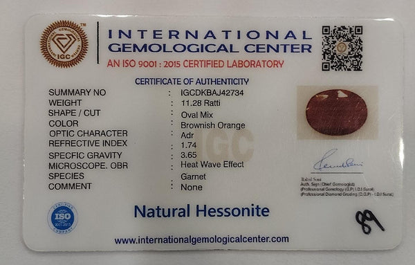 Natural Hessonite (Gomed) |2H50| Oval Mix Cut | IGC Certified Certificate No.: IGCDKBAJ42734