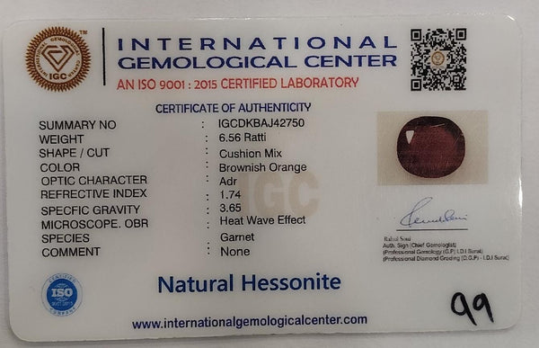 Natural Hessonite (Gomed) |2H50| Oval Mix Cut | IGC Certified Certificate No.: IGCDKBAJ42750
