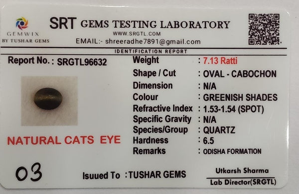 Natural Cat's Eye (Lehsunia) | 2H00 | Oval Cabochon | IGC Certified | Report No. SRGTL96632