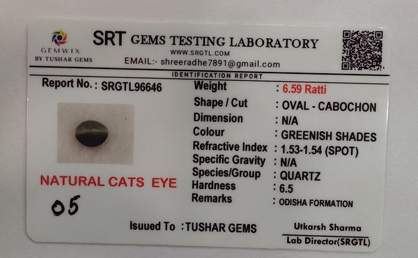 Natural Cat's Eye (Lehsunia) | 2H00 | Oval Cabochon | IGC Certified | Report No. SRGTL96646