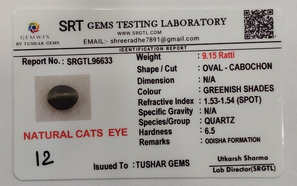 Natural Cat's Eye (Lehsunia) | 2H00 | Oval Cabochon | IGC Certified | Report No. SRGTL96633