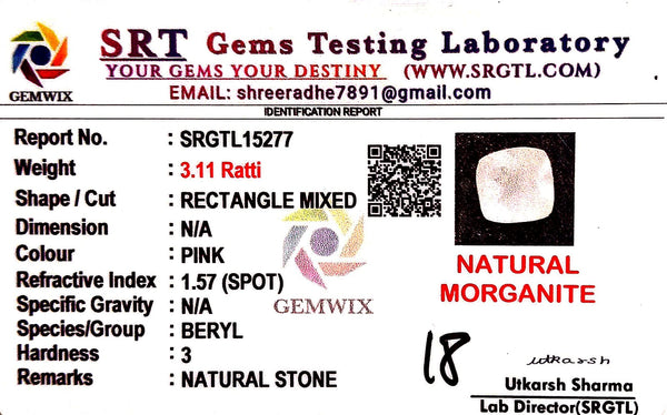 Natural Pink Morganite | Rectangle Mixed | Lab Certified No. SRGTL15277