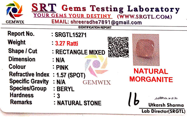 Natural Pink Morganite | Rectangle Mixed| Lab Certified No. SRGTL15271