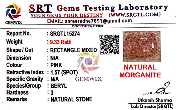 Natural Pink Morganite | Rectangle Mixed | Lab Certified No. SRGTL15274