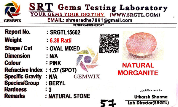 Natural Pink Morganite | Oval | Lab Certified No. SRGTL15602