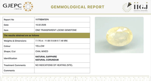 Natural Yellow Sapphire | Oval Mixed| Transparent | Govt. Lab Certified | Report No. 11775D47374
