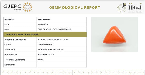 Natural Red Italian Coral | Triangular Cabochon | Govt. Lab Certified | Report No. 11737D47198