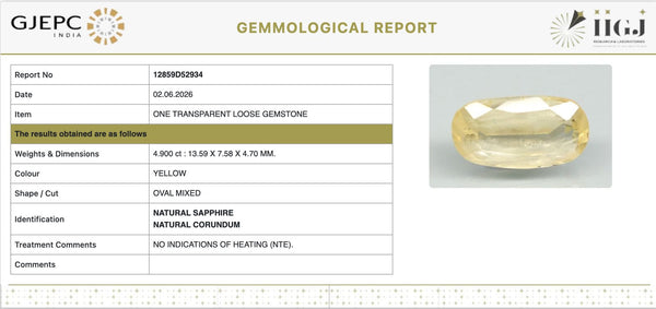 Natural Yellow Sapphire | Oval Mixed Cut | IIGJ Certified No.: 12859D52934