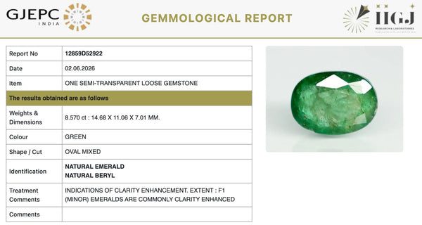 Natural Emerald | Oval Mixed Cut | IIGJ Certified No.: 12859D52922