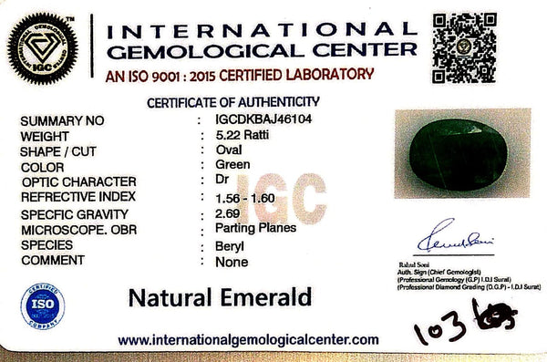 Natural Emerald | OvalCut | Govt. Lab Certified No. IGCDKBAJ46104 image 2