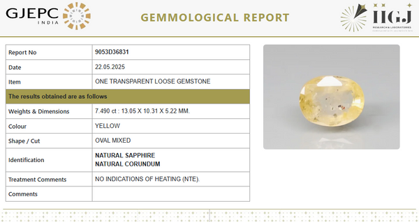 Natural Yellow Sapphire | Oval Mixed | Untreated | Govt. Lab Certified | 9053D36831 image 1