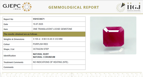 Natural Red Ruby | Certified Unheated | Octagon Mixed Cut Report No. 9581D38671 image 1