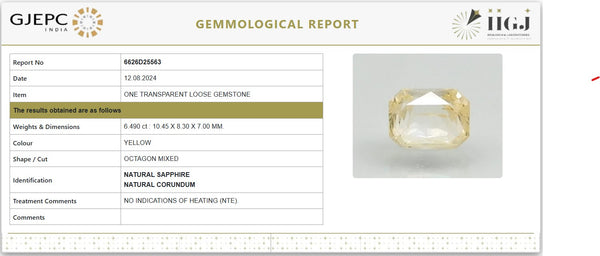 Natural Yellow Sapphire6.49 Carat (7.21 Ratti) – GJEPC Certified Untreated | 6626D25563 image 1