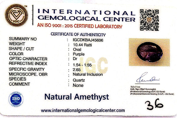 Natural Amethyst | Oval| Lab Certified No. IGCDKBAJ45606 image 2