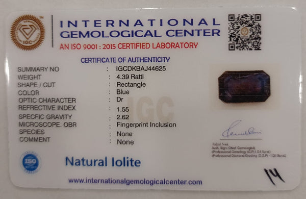 Natural Iolite| Govt. Lab Certified | Rectangle |Blue withCertificate No.: IGCDKBAJ44625 image 2