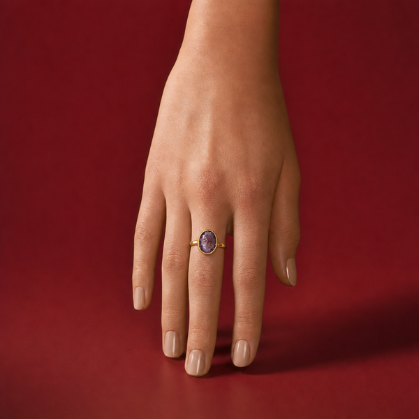 Natural Amethyst ring worn on hand – Tushar Gems