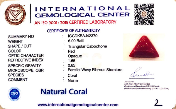 Natural Italian Red Coral | Certified Triangular Cabochon Moonga | Untreated Gemstone IGCDKBAJ42370 image 1