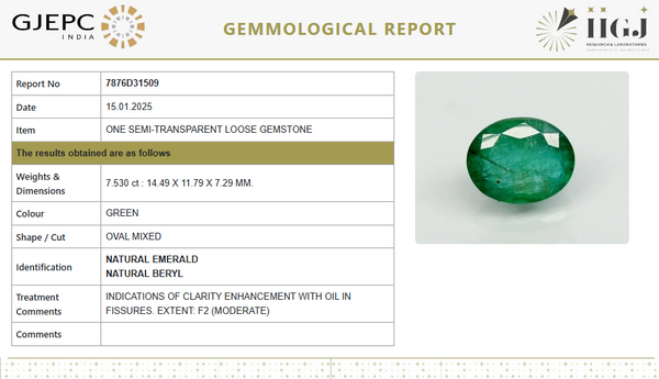 Natural Emerald 8.38 Ratti | Govt. Lab Certified | Oval Mixed CutNo.: 7876D31509 image 1