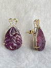 Imperial Ruby Leaf Earrings – 31.72 ct Hand-Carved Natural Rubies with 0.55 ct Diamonds image 1